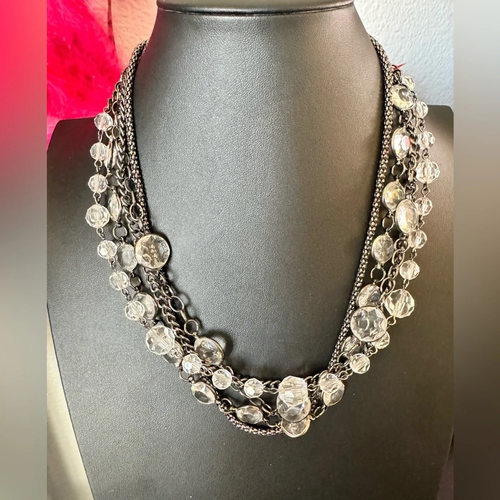 Multi Strand Chain and Crystal Necklace